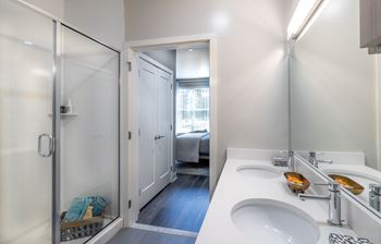 Two-tone porcelain tile showers